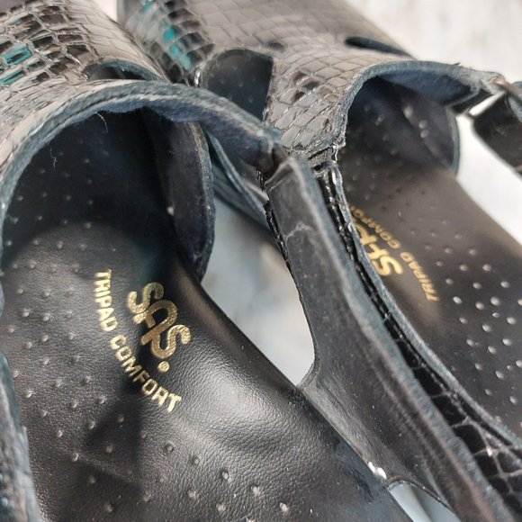 SAS Tripad Comfort Women's Black Croc Pattern Leather Slingback Sandals 5.5 - Picture 7 of 8